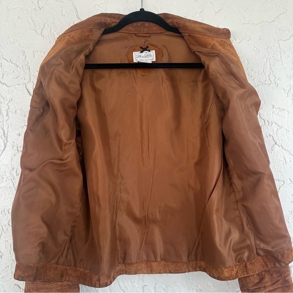 LIVE A LITTLE Jacket Women Medium Suede Leather Western Vintage Boho Country Tan - Picture 3 of 7